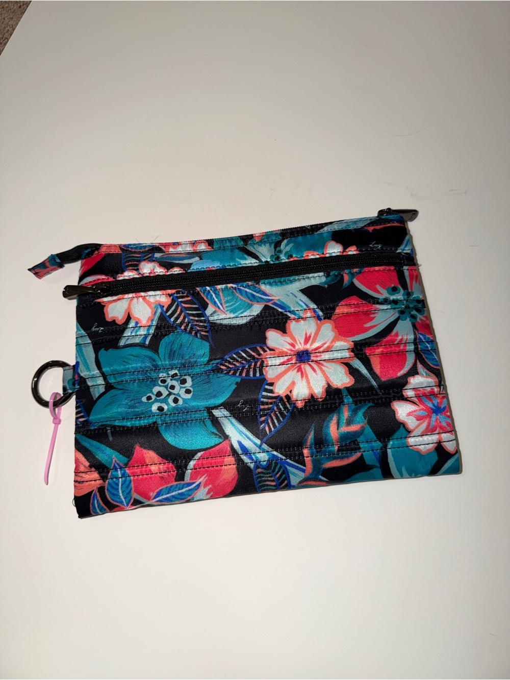 lug Transport Clear Floral Cosmetic Pouch in Teal, Pink & Coral 3 piece set - Picture 2 of 2